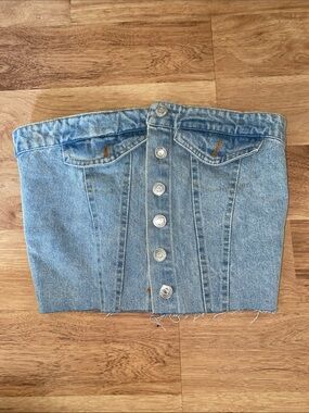 Fashion Nova Light Blue Denim Strapless Corset Top